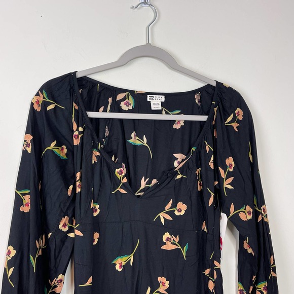 Billabong Black Floral Sweet to Me Long Sleeve Midi Dress NWT Size XS - Picture 3 of 10